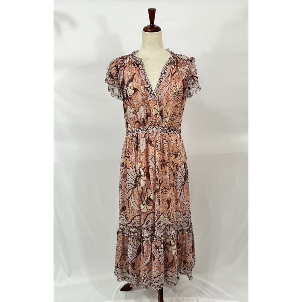 ULLA JOHNSON Sz 10 Celestia Blush Pink Print Silk Short Sleeve Midi Dress - Picture 8 of 12